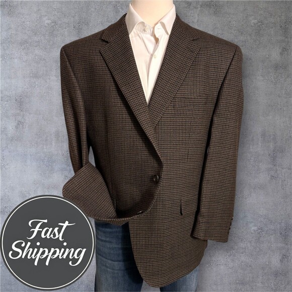 RALPH LAUREN Men’s Blazer 50R Sport Coat 2 Button Jacket 100% Wool Brown/Navy - Picture 1 of 13